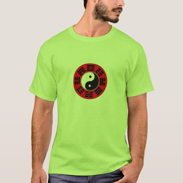 Chinese Red Black White Bagua Trigram Symbol T-Shirt (Front)