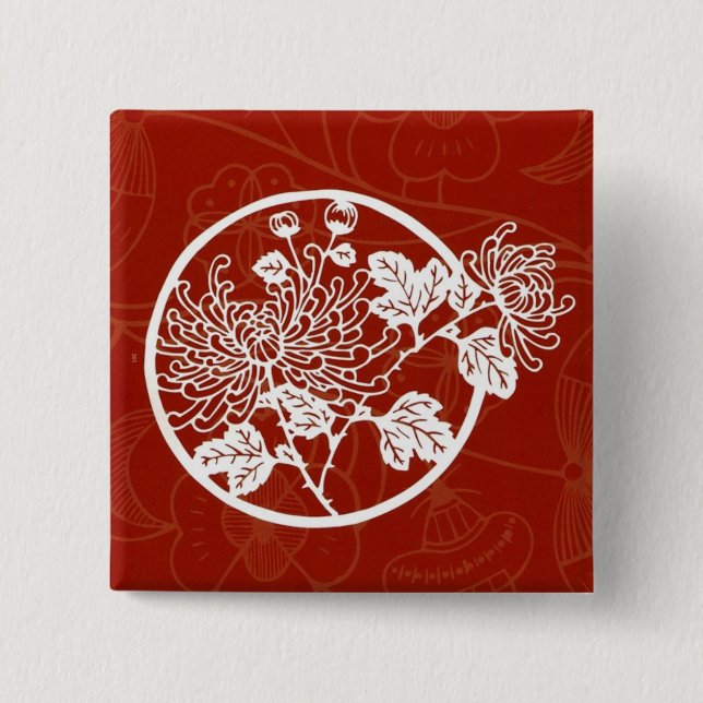 Chinese Red Chrysanthemum Glory 15 Cm Square Badge (Front)