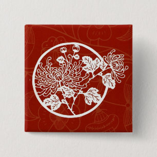 Chinese Red Chrysanthemum Glory 15 Cm Square Badge