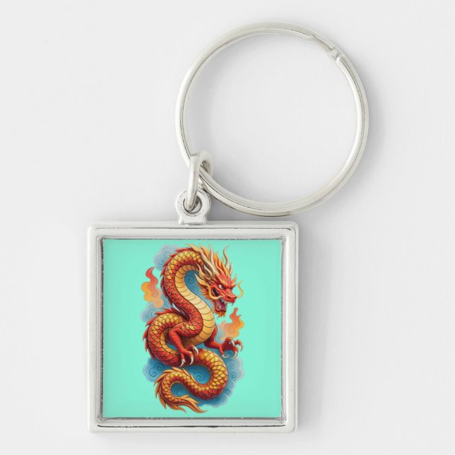 Chinese Red Dragon Fiery Illustration-67561 Key Ring (Front)