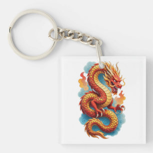 Chinese Red Dragon Fiery Illustration-67561 Key Ring