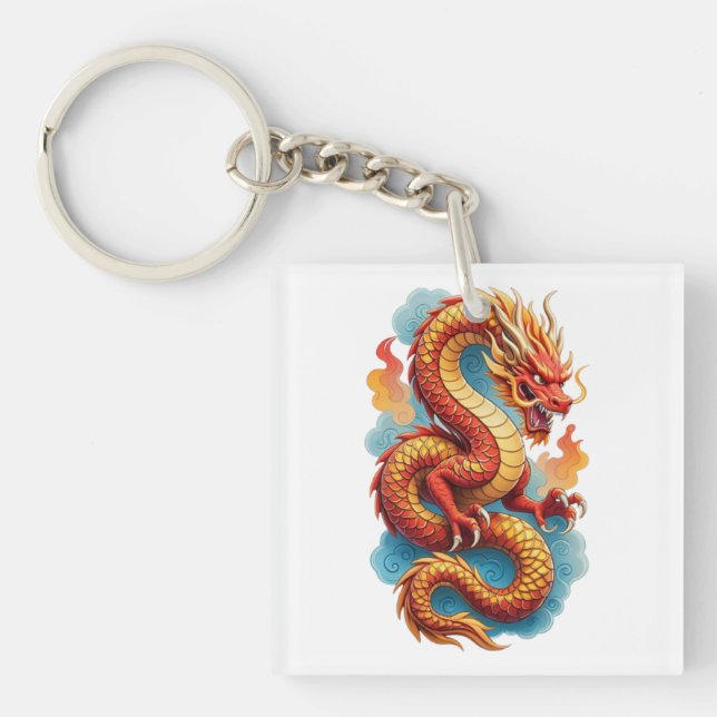 Chinese Red Dragon Fiery Illustration-67561 Key Ring (Front)