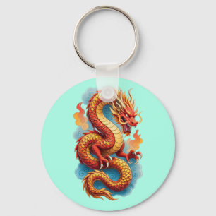 Chinese Red Dragon Fiery Illustration-67561 Key Ring