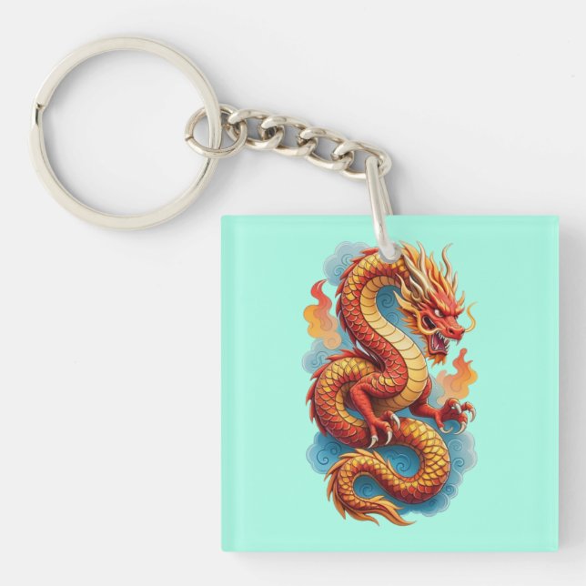 Chinese Red Dragon Fiery Illustration-67561 Key Ring (Front)