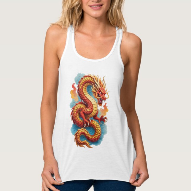 Chinese Red Dragon Fiery Illustration-67561 Singlet (Front)