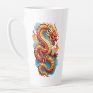 Chinese Red Dragon Fiery Illustration Latte Mug