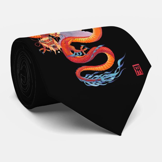 Chinese Red Dragon Tie (Rolled)