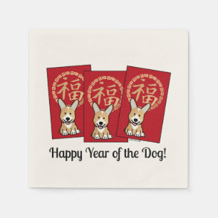 Chinese Red Envelope Lucky Corgi Year of the Dog Napkin