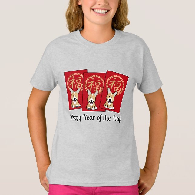Chinese Red Envelope Lucky Corgi Year of the Dog T-Shirt (Front)