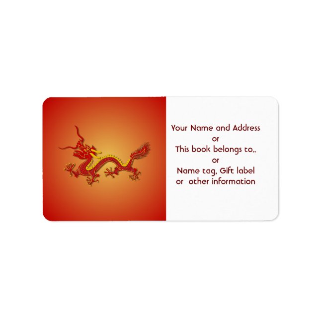 Chinese Red Gold Dragon Name and Address Label (Front)