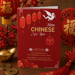 Chinese red Gold Happy Lunar New Year Of The Snake Holiday Card