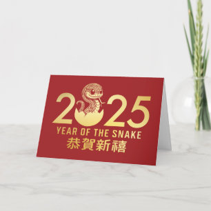 Chinese Red Gold Lunar New Year of the Snake 2025 Holiday Card