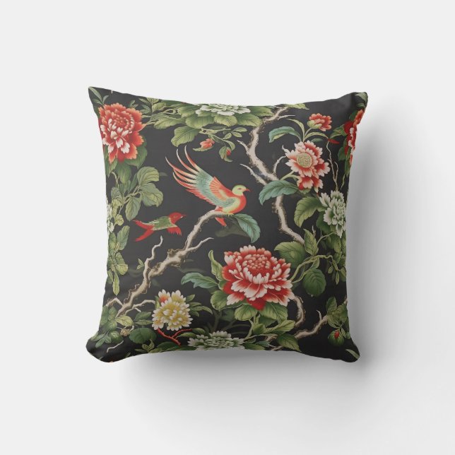 Chinese red green floral  cushion (Front)