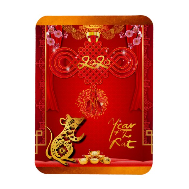 Chinese Red Knot Rat Year 2020 Flexible Magnet (Vertical)