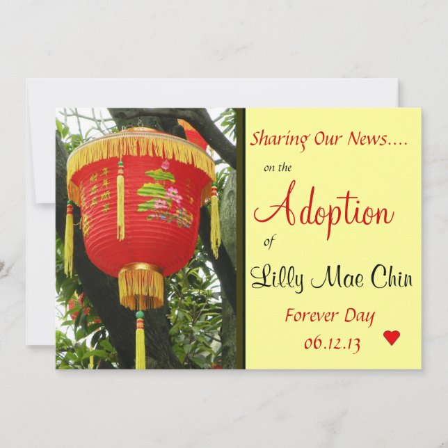 Chinese Red Lantern Adoption Announcement (Front)