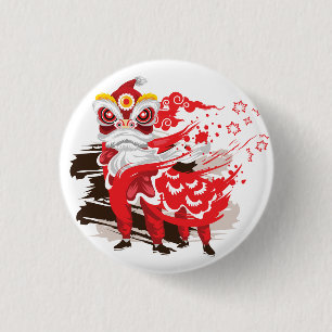 Chinese Red Lion Dancer Illustration 3 Cm Round Badge