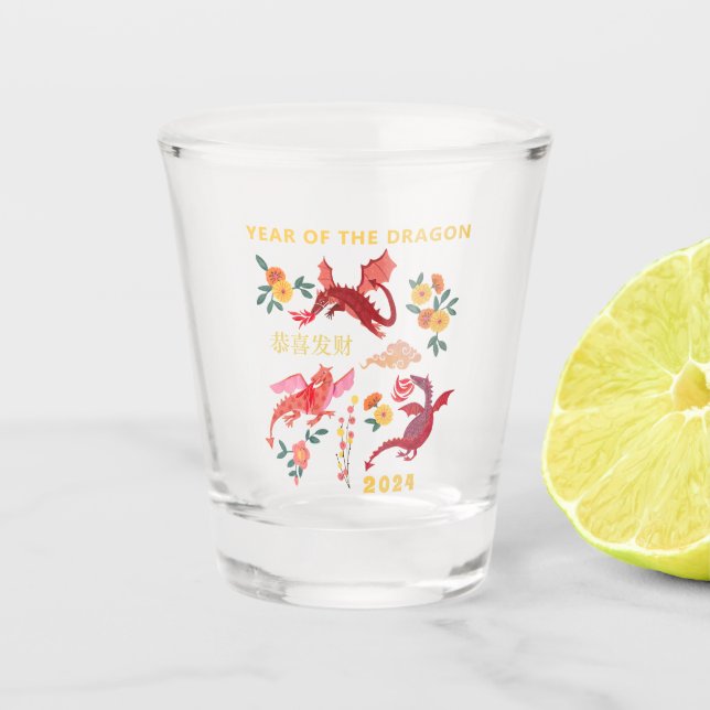 Chinese Red Lunar New Year Party Shot Glass (Front)