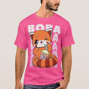 Chinese Red Panda Boba Cute Anime Pearl Bubble Tea T-Shirt