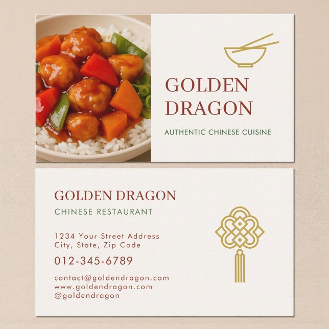 Chinese Restaurant Catering Service Photo Business Card (Creator Uploaded)