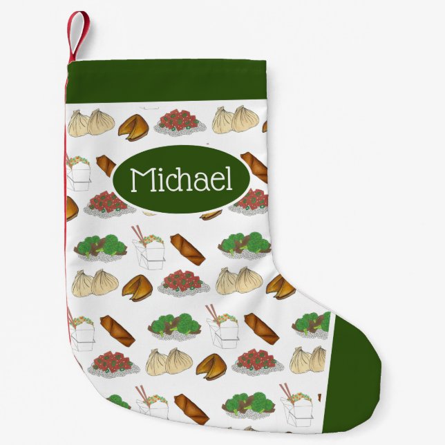 Chinese Restaurant Food Takeout Takeaway Dishes Small Christmas Stocking (Front)