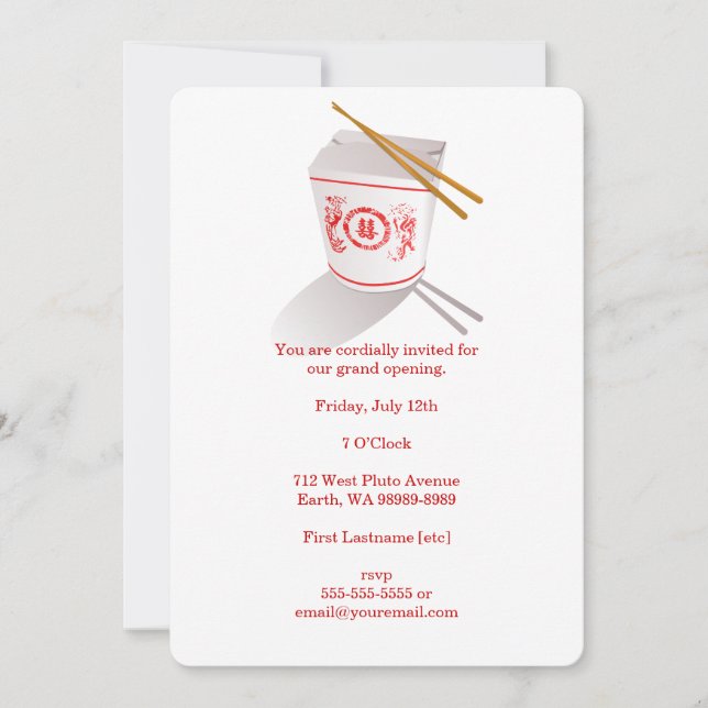 Chinese Restaurant Takeout Box Invitation (Front)