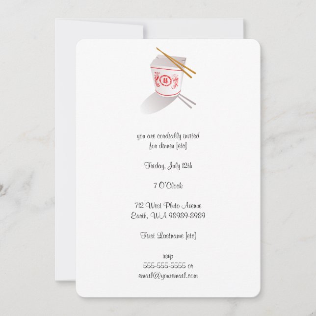 Chinese Restaurant Takeout Box Invitation (Front)