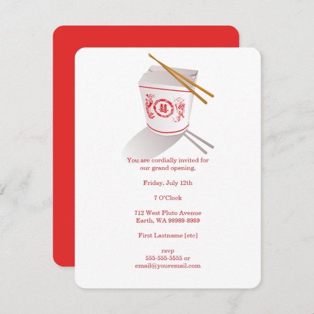Chinese Restaurant Takeout Box Invitation (Front/Back)
