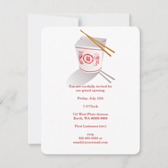 Chinese Restaurant Takeout Box Invitation (Front)