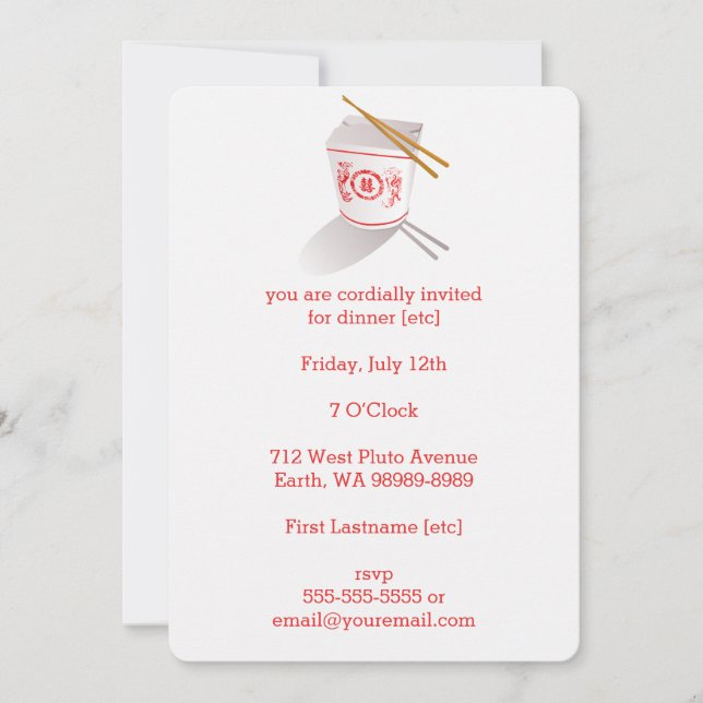 Chinese Restaurant Takeout Box Invitation (Front)