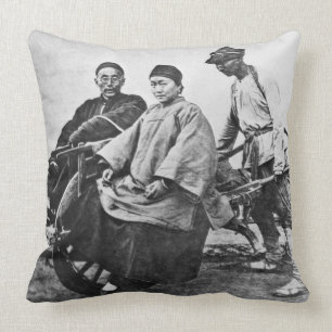 Chinese rickshaw, c.1870 (b/w photo) cushion
