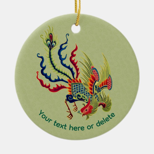 Chinese Rooster Art Personalised Ceramic Tree Decoration (Front)