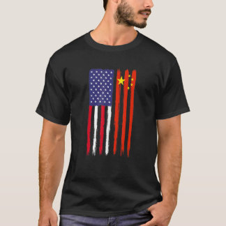 Chinese Roots Half American Flag Patriotic Chinese T-Shirt