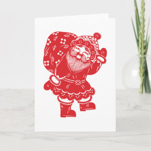 Chinese Santa Paper Cutting Holiday Card