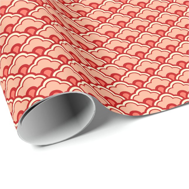 Chinese Scallops, Peach, Rust and Cream Wrapping P Wrapping Paper (Roll Corner)