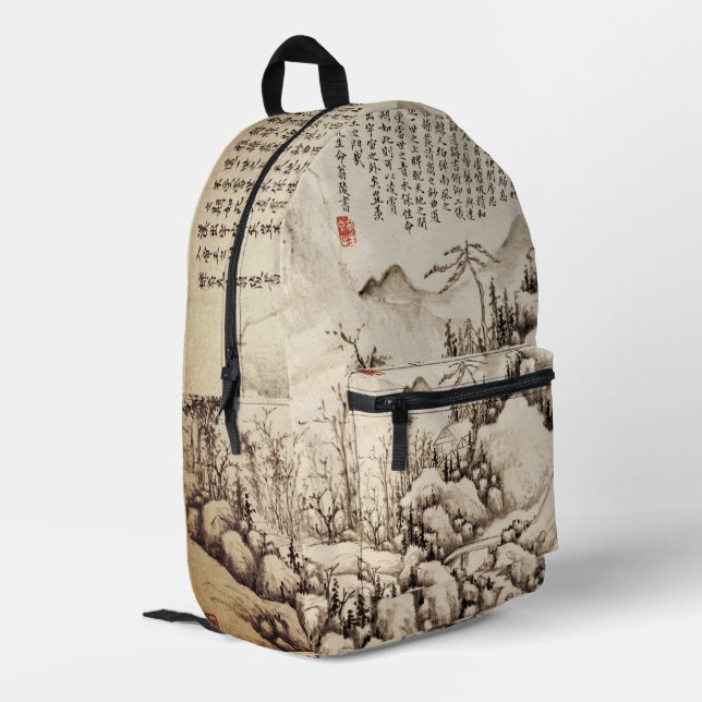 Chinese Scroll ink landscape art Printed Backpack (Back Corner Left)