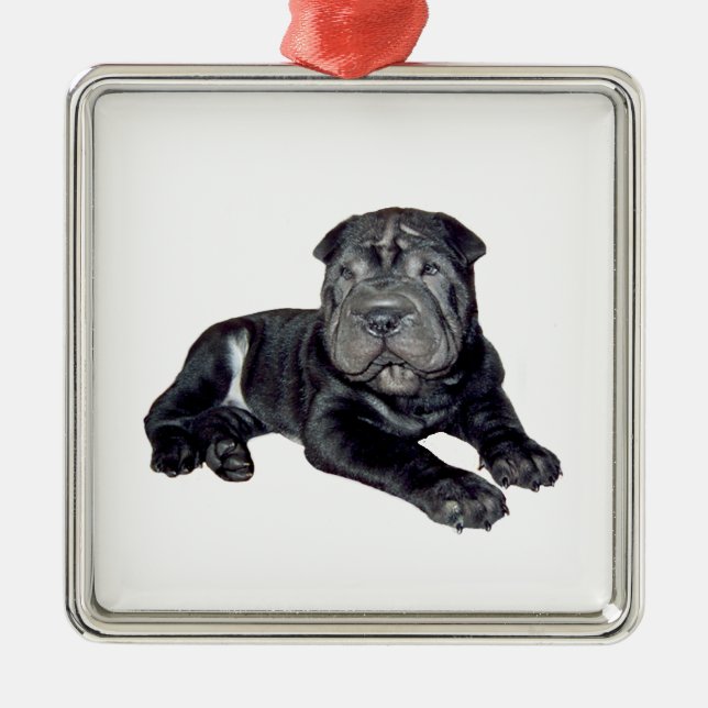 Chinese Shar Pei - black puppy Metal Tree Decoration (Front)