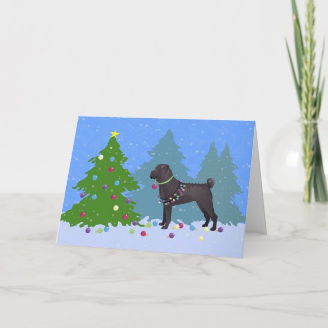 Chinese Shar-Pei Decorating Christmas Tree -forest Holiday Card (Front)
