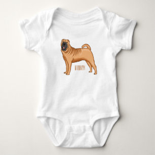 Chinese Shar-Pei dog cartoon illustration Baby Bodysuit
