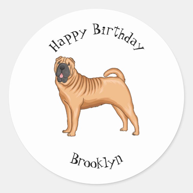 Chinese Shar-Pei dog cartoon illustration Classic Round Sticker (Front)