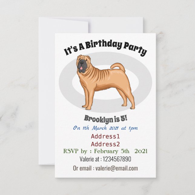 Chinese Shar-Pei dog cartoon illustration Invitation (Front)