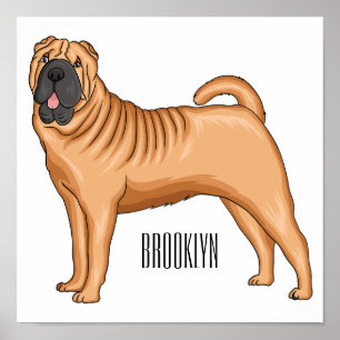 Chinese Shar-Pei dog cartoon illustration Poster