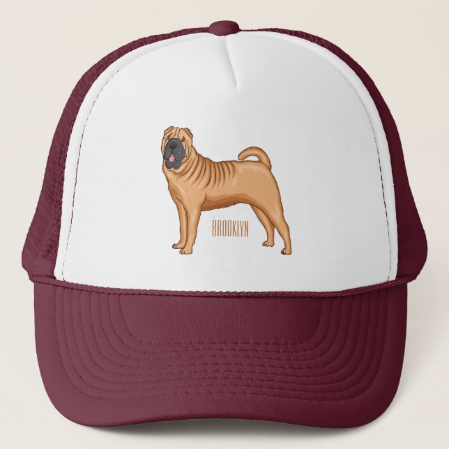 Chinese Shar-Pei dog cartoon illustration Trucker Hat (Front)