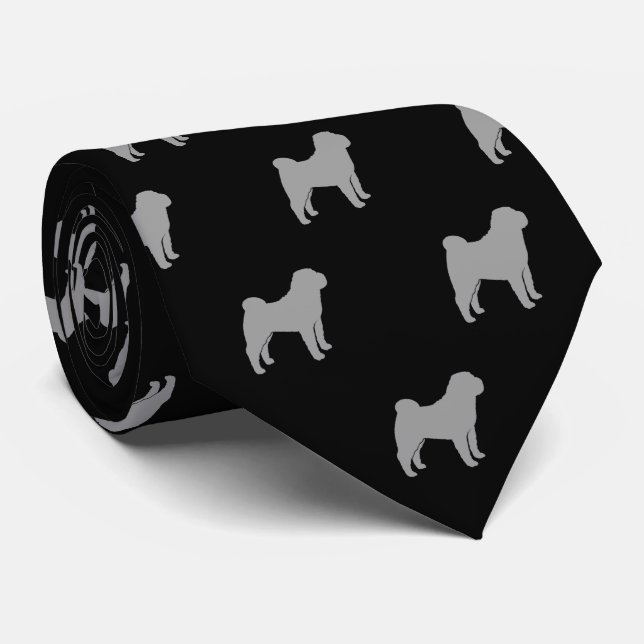Chinese Shar Pei Dog Silhouettes Pattern Tie (Rolled)