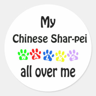 Chinese Shar-Pei Walks Design Classic Round Sticker