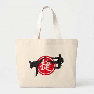 chinese sign and karate fighter large tote bag