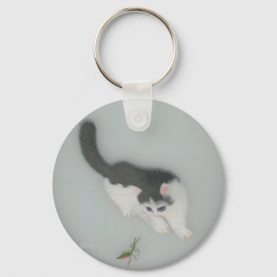 Chinese Silk Cat Picture Key Ring