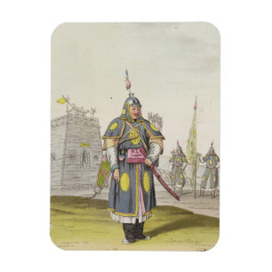 Chinese soldier in full battle dress, illustration magnet