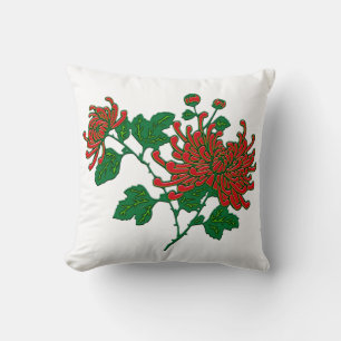 Chinese spider chrysanthemums - deep Chinese red Cushion
