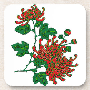 Chinese spider chrysanthemums  - deep red coaster