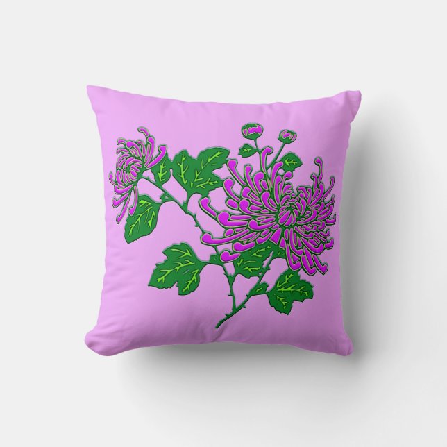 Chinese spider chrysanthemums - lavender cushion (Front)